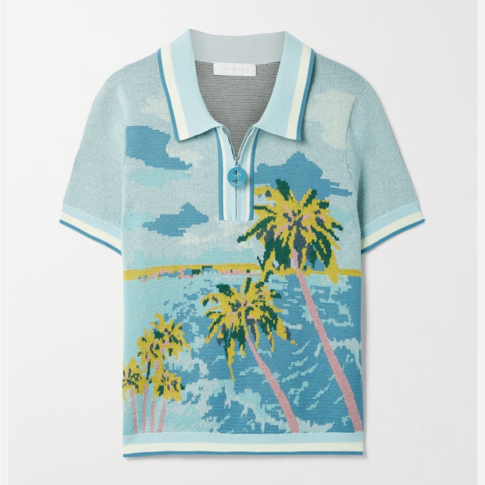 Zimmermann CIRA JACQUARD-KNIT COTTON POLO SHIRT IN MULTI